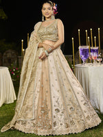 Beautiful Beige Color Satin Fabric Party Wear Lehenga