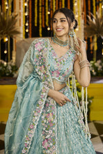 Beautiful Green Color Satin Fabric Party Wear Lehenga