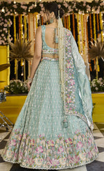 Beautiful Green Color Satin Fabric Party Wear Lehenga