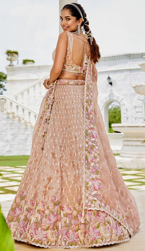 Beautiful Beige Color Satin Fabric Party Wear Lehenga