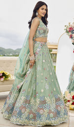 Beautiful Green Color Satin Fabric Party Wear Lehenga