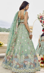 Beautiful Green Color Satin Fabric Party Wear Lehenga