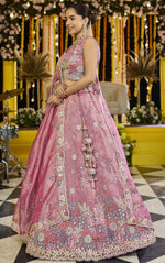 Beautiful Pink Color Satin Fabric Party Wear Lehenga