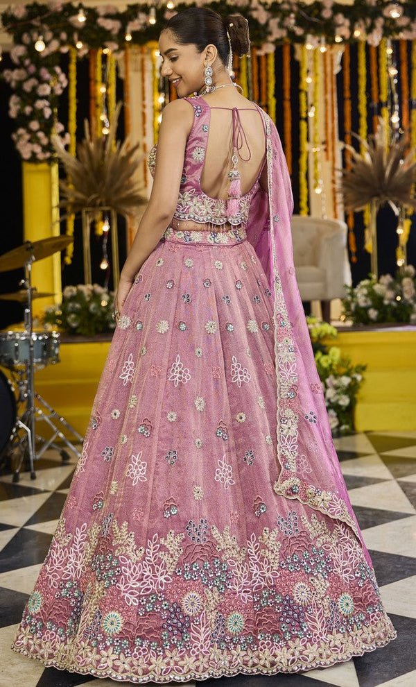 Beautiful Pink Color Satin Fabric Party Wear Lehenga