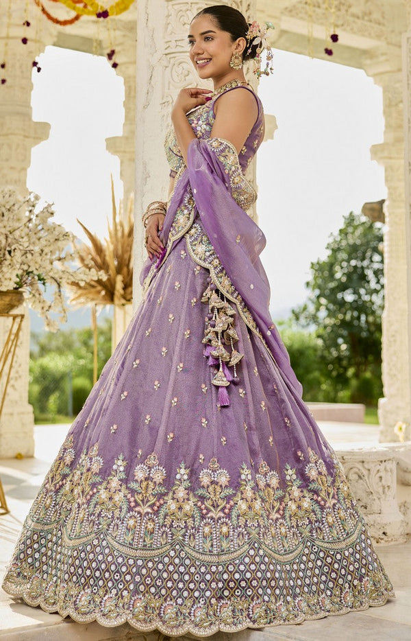 Beautiful Purple Color Satin Fabric Party Wear Lehenga