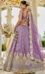 Beautiful Purple Color Satin Fabric Party Wear Lehenga