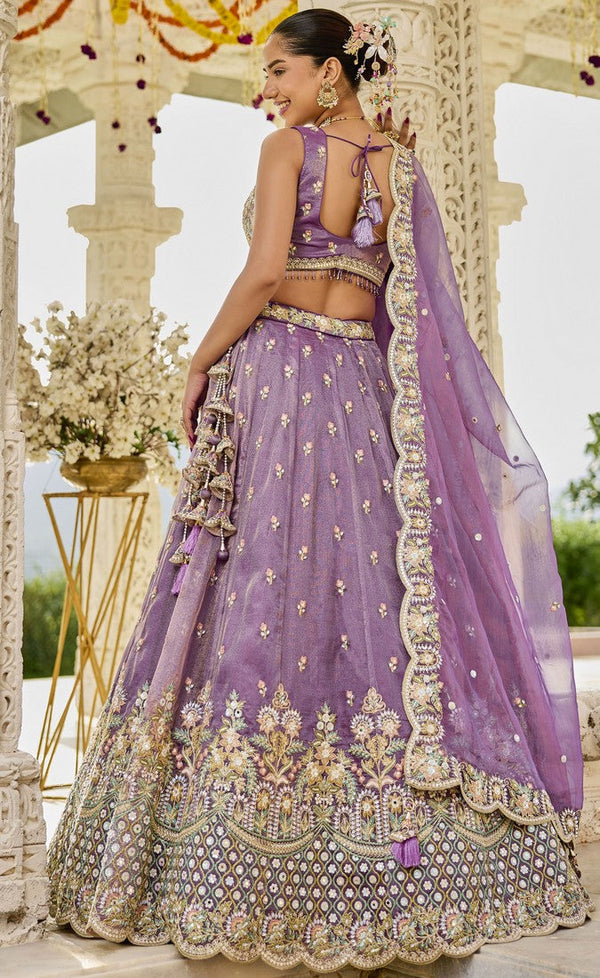 Beautiful Purple Color Satin Fabric Party Wear Lehenga