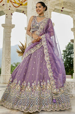 Beautiful Purple Color Satin Fabric Party Wear Lehenga