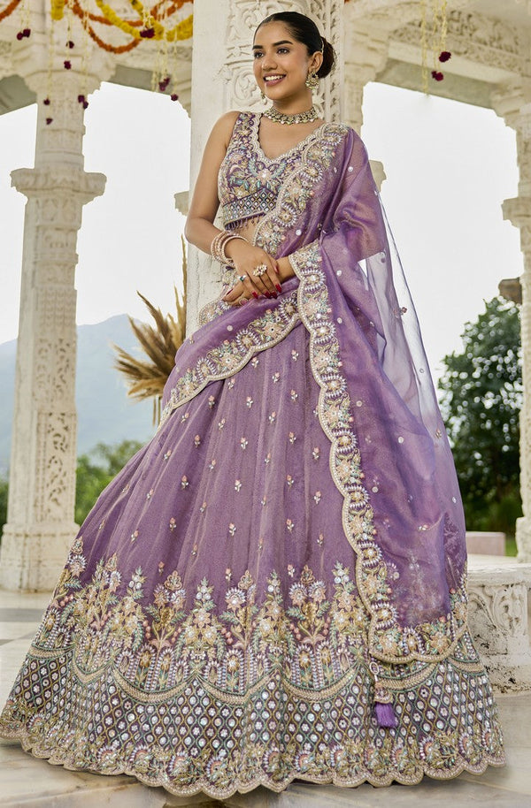 Beautiful Purple Color Satin Fabric Party Wear Lehenga