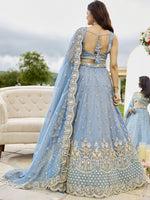 Beautiful Aqua Color Satin Fabric Party Wear Lehenga