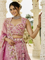 Beautiful Pink Color Organza Fabric Party Wear Lehenga