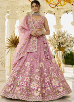 Beautiful Pink Color Organza Fabric Party Wear Lehenga