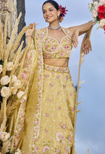 Beautiful Yellow Color Organza Fabric Party Wear Lehenga