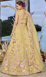 Beautiful Yellow Color Organza Fabric Party Wear Lehenga