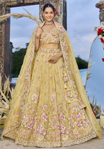 Beautiful Yellow Color Organza Fabric Party Wear Lehenga