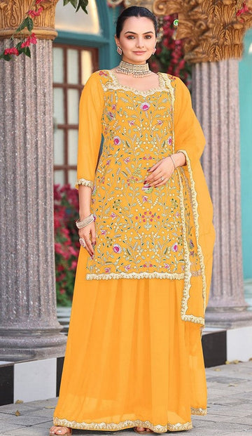 Divine Yellow Color Georgette Fabric Plazzo Suit