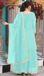 Divine Aqua Color Georgette Fabric Plazzo Suit