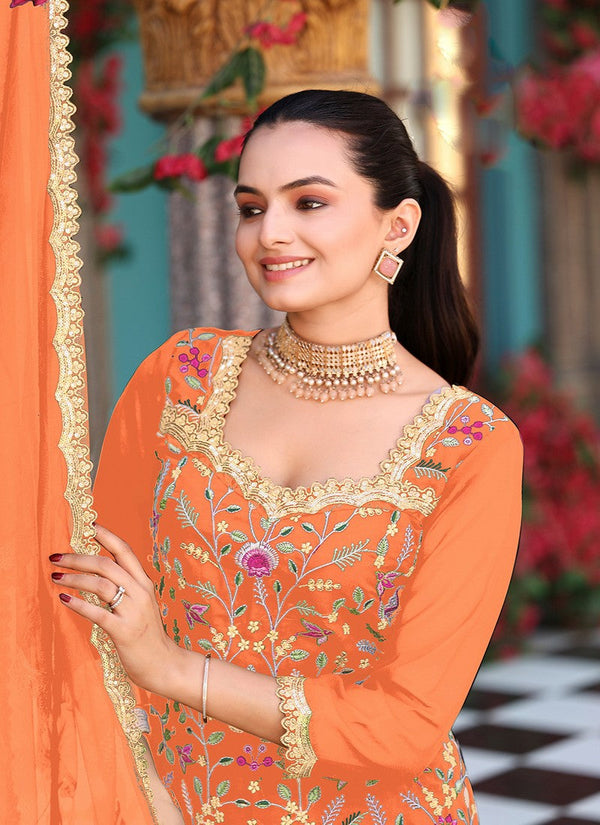 Divine Orange Color Georgette Fabric Plazzo Suit