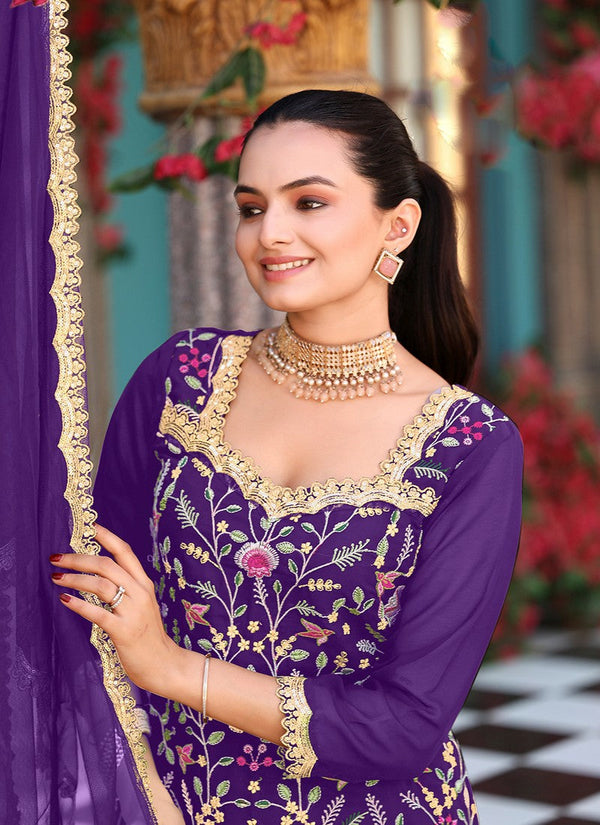 Divine Purple Color Georgette Fabric Plazzo Suit