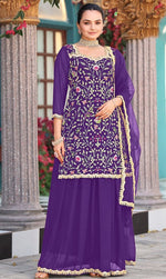 Divine Purple Color Georgette Fabric Plazzo Suit