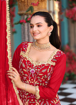 Divine Red Color Georgette Fabric Plazzo Suit