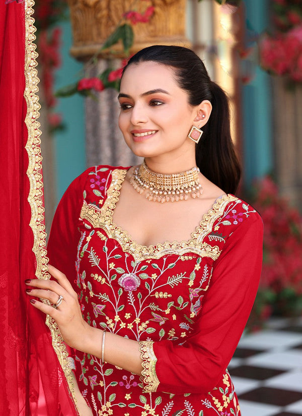 Divine Red Color Georgette Fabric Plazzo Suit