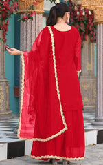 Divine Red Color Georgette Fabric Plazzo Suit