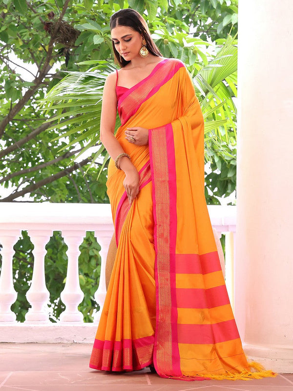 Amazing Orange Color Silk Fabric Casual Saree