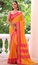 Amazing Orange Color Silk Fabric Casual Saree
