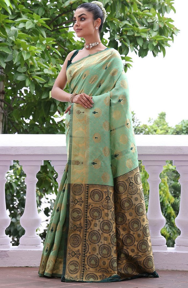 Amazing Green Color Silk Fabric Casual Saree