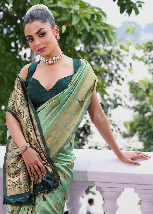 Amazing Green Color Silk Fabric Casual Saree
