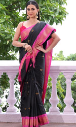 Amazing Black Color Silk Fabric Casual Saree