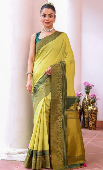 Amazing Green Color Silk Fabric Casual Saree