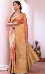 Amazing Peach Color Silk Fabric Casual Saree