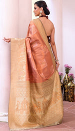 Amazing Peach Color Silk Fabric Casual Saree