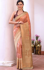 Amazing Peach Color Silk Fabric Casual Saree