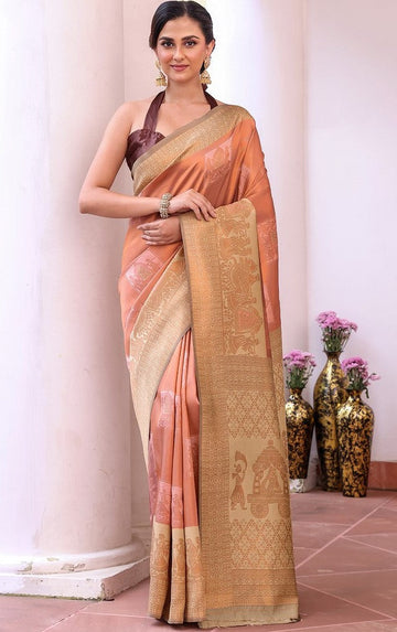 Amazing Peach Color Silk Fabric Casual Saree