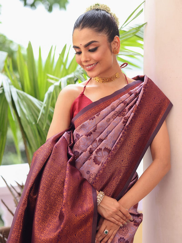 Amazing Purple Color Silk Fabric Casual Saree