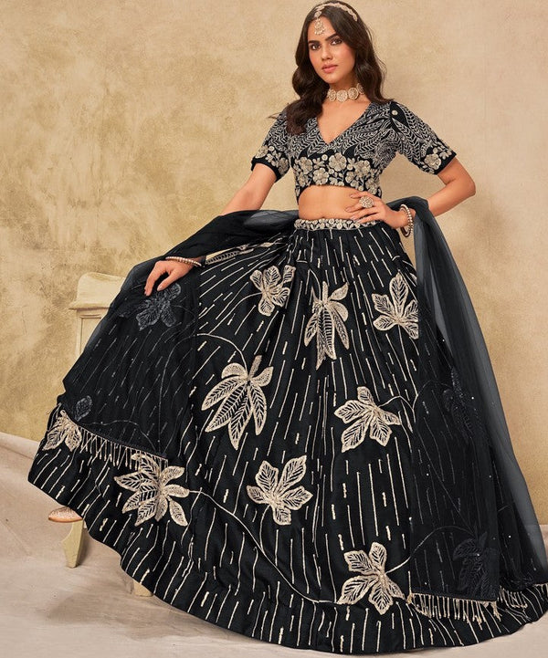 Angelic Black Color Art Silk Fabric Party Wear Lehenga