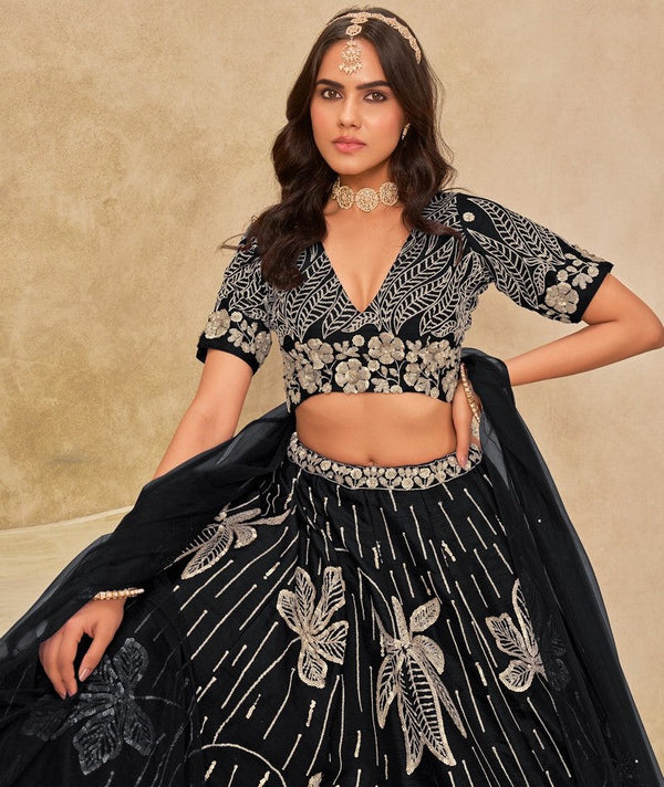 Angelic Black Color Art Silk Fabric Party Wear Lehenga