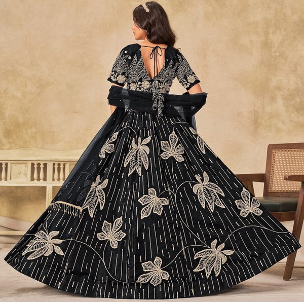 Angelic Black Color Art Silk Fabric Party Wear Lehenga