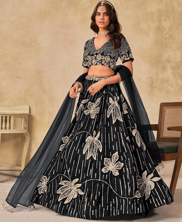 Angelic Black Color Art Silk Fabric Party Wear Lehenga