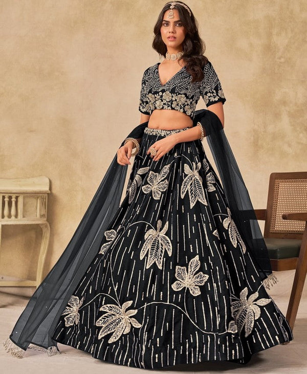Angelic Black Color Art Silk Fabric Party Wear Lehenga
