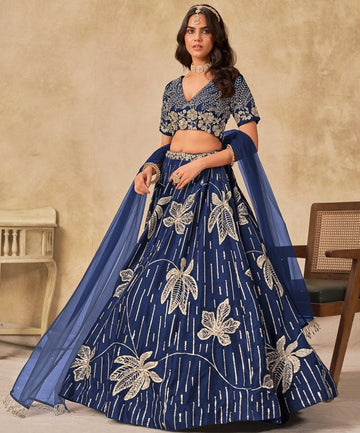 Angelic Blue Color Art Silk Fabric Party Wear Lehenga