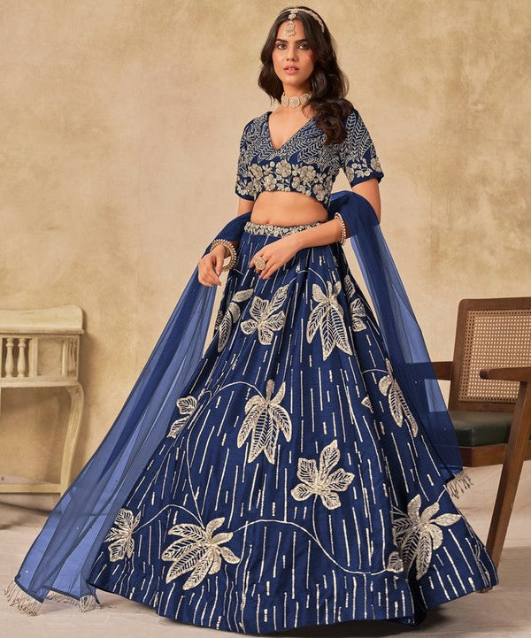 Angelic Blue Color Art Silk Fabric Party Wear Lehenga
