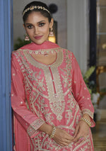 Divine Pink Color Chinon Fabric Plazzo Suit