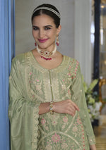 Divine Green Color Chinon Fabric Plazzo Suit