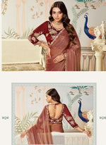 Amazing Brown Color Organza Fabric Partywear Saree