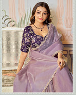 Amazing Purple Color Organza Fabric Partywear Saree
