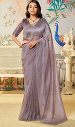 Amazing Purple Color Organza Fabric Partywear Saree